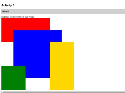 Screenshot of the positioning activity page
