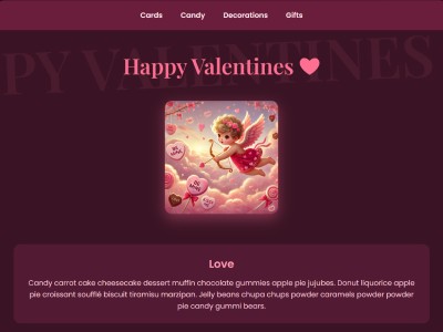 Screenshot of the valentines activity page